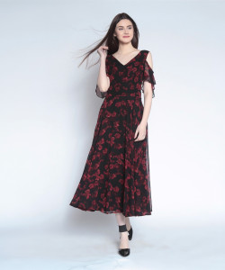 RARE Women Maxi Black Full Length Dress
