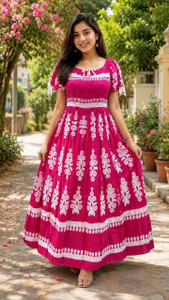 EVENMORE Women Fit and Flare Pink Maxi/Full Length Dress