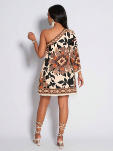 KATECLO Women Shift Brown Above Knee/Mid Thigh Length Dress