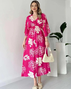 Pimu Women Fit and Flare Pink Maxi/Full Length Dress