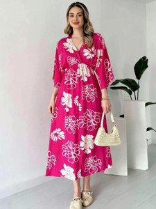 Pimu Women Fit and Flare Pink Maxi/Full Length Dress