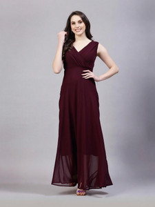 AAYU Women Fit and Flare Maroon Maxi/Full Length Dress