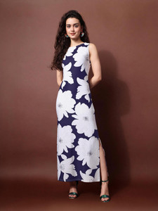 PURVAJA Women Bodycon Blue Maxi/Full Length Dress