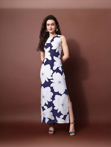 PURVAJA Women Bodycon Blue Maxi/Full Length Dress