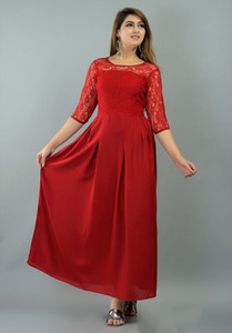 IQRAAR Women Fit and Flare Red Maxi/Full Length Dress
