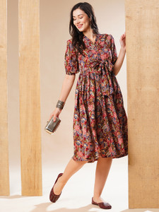 Globus Women Fit and Flare Multicolor Midi/Calf Length Dress