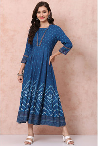 RANGRITI Women A-line Blue Midi/Calf Length Dress