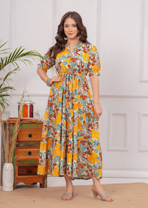 Fashion Unstoppable Women Fit and Flare Orange Midi/Calf Length Dress