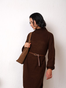 KVETOO Women Balloon/Bubble Brown Knee Length Dress
