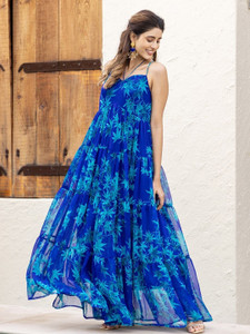 Estela Women Maxi Blue Full Length Dress