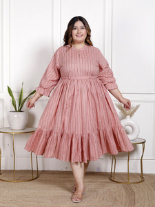 Swasti Women Fit and Flare Pink Midi/Calf Length Dress