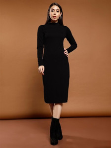 A S fashion Women Bodycon Black Below Knee Dress