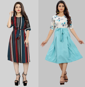 Modli 20 Fashion Women Fit and Flare Multicolor Below Knee Dress