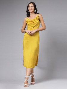 AAYU Women A-line Yellow Below Knee Dress
