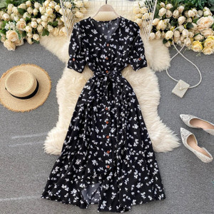 RIEKA Women Fit and Flare Black Knee Length Dress