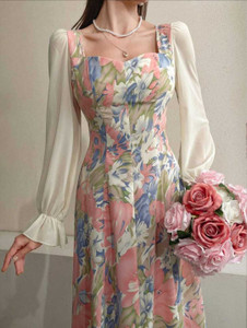 MAHALAXMIJI.FASHION Women Fit and Flare Pink Maxi/Full Length Dress