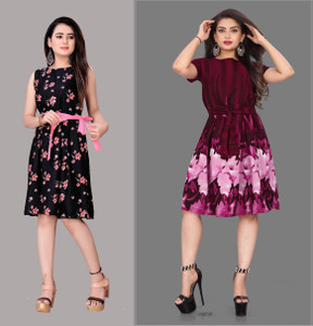 Modli 20 Fashion Women Fit and Flare Pink Knee Length Dress