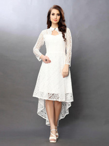 HouseOfCommon Women High Low White Below Knee Dress