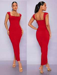 WANQUILA Women Bodycon Red Maxi/Full Length Dress