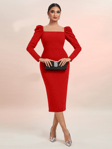 Alekya Women Bodycon Red Knee Length Dress