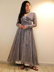 Fashion2wear Women Gown Grey Maxi/Full Length Dress