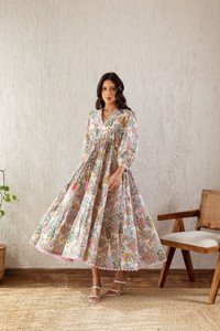 Leriya Fashion Women Empire Waist Multicolor Midi/Calf Length Dress