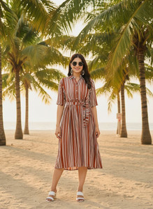 MODAMIA Women Gathered Yellow Knee Length Dress