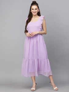 AAYU Women Fit and Flare Purple Midi/Calf Length Dress