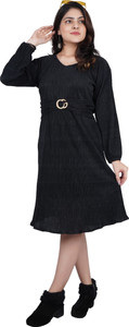 IQRA ENTERPRISE Women Fit and Flare Black Knee Length Dress