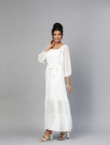 SASSAFRAS Women Maxi White Full Length Dress
