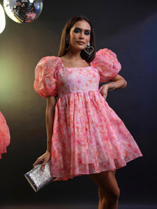 Tokyo Talkies Women Skater Pink Above Knee/Mid Thigh Length Dress