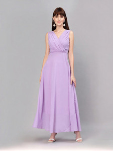 AAYU Women Fit and Flare Purple Maxi/Full Length Dress