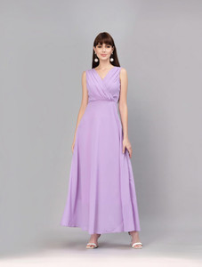 AAYU Women Fit and Flare Purple Maxi/Full Length Dress