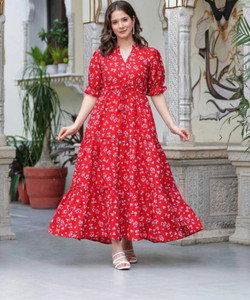 Tejori Women Maxi Red Full Length Dress