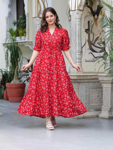 Tejori Women Maxi Red Full Length Dress