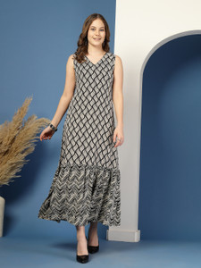 GLAMALUE Women Fit and Flare Black Maxi/Full Length Dress