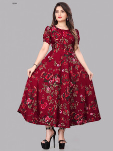 Qena Women Maxi Maroon Full Length Dress