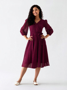 AASK Women Fit and Flare Purple Midi/Calf Length Dress