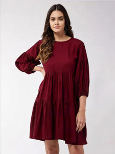 niklav Women Fit and Flare Maroon Mini/Short Dress