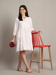 Aaradhya Fashion Women A-line White Knee Length Dress