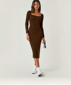 Aahwan Women Bodycon Brown Midi/Calf Length Dress