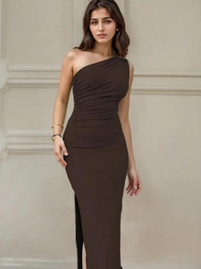 Mysha clothing Women Bodycon Brown Ankle Length Dress