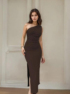 Mysha clothing Women Bodycon Brown Ankle Length Dress