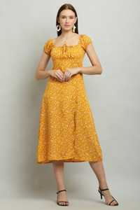MYLOOKUP Women A-line Yellow Midi/Calf Length Dress