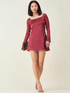 AAYU Women A-line Maroon Above Knee/Mid Thigh Length Dress