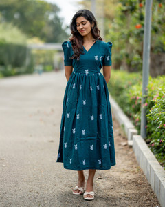 zoentik enterprise Women Fit and Flare Blue Midi/Calf Length Dress