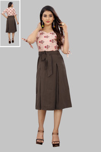 maruti fab Women Fit and Flare Brown Knee Length Dress