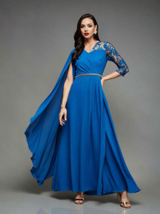 Miss Chase Women Asymmetric Blue Maxi/Full Length Dress