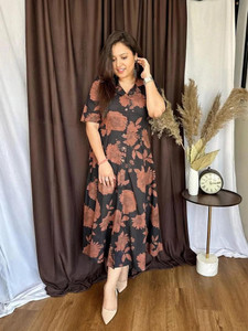 Sylphic Women A-line Black, Brown Midi/Calf Length Dress