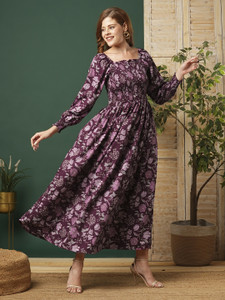 Deklook Women Fit and Flare Purple Maxi/Full Length Dress